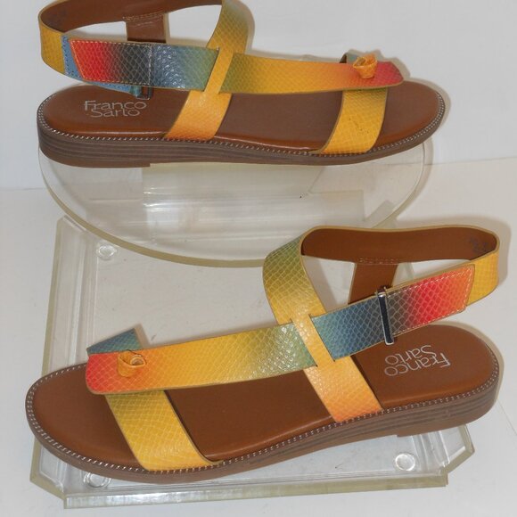 Franco Sarto Gold and Red Sandals Elegant Strappy Design - Picture 2 of 9